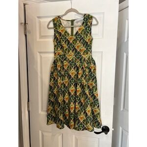 miss lulo Fit and Flare Dress Cotton Spandex Cactus Print Retro Rockabilly S